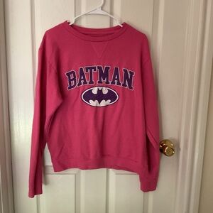 Pink Crew Neck Sweater with Batman Logo